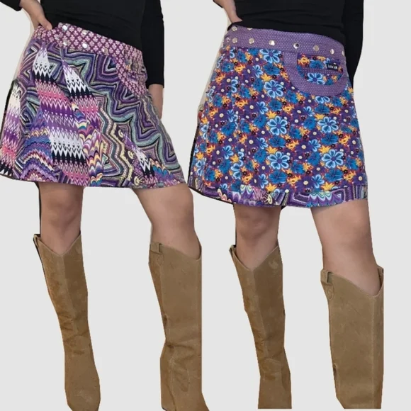 Moshiki (or Miriki/Gugi) Reversible Floral Cotton Wrap Mini Skirt Snap OSFM S-XL - Picture 13 of 13
